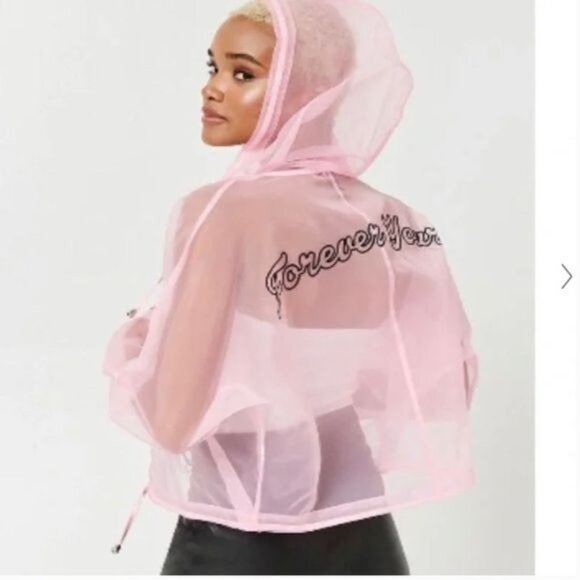 Forever 21 Pink Sheer Hooded Jacket "Forever Yours" Size S - Picture 8 of 9